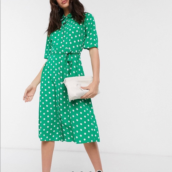 ASOS Dresses & Skirts - ASOS Green Polka Dot Midi Dress
